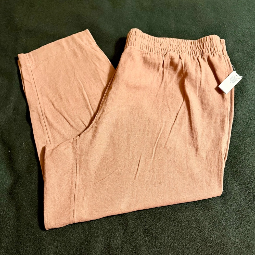 Old Navy Linen-Blend Ankle Pants 2X NWT Warm Taupe Elastic Waist Spring Summer